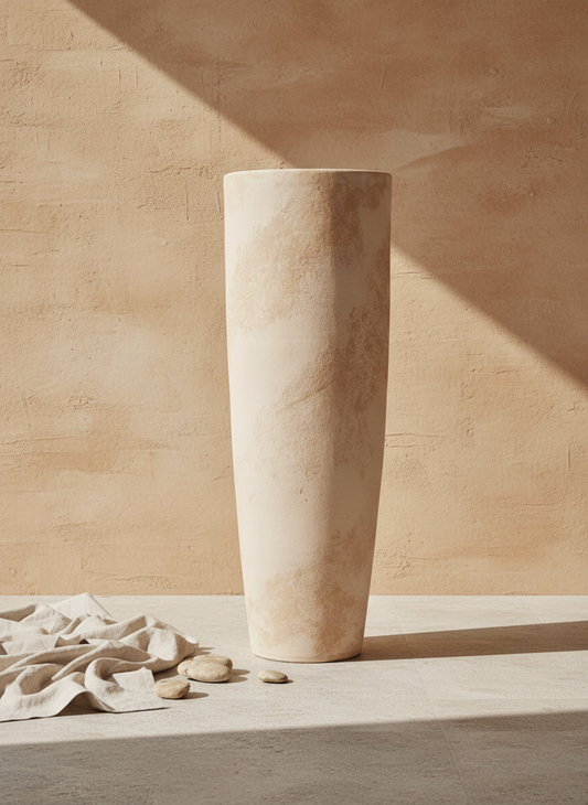 Vaso terracota artesanal  EXC 11, handmade em Portugal. Decoração wabi-sabi, farmhouse, Japandi, minimalista, mediterrânica, cottagecore e moderno. Design sustentável; design biofílico;