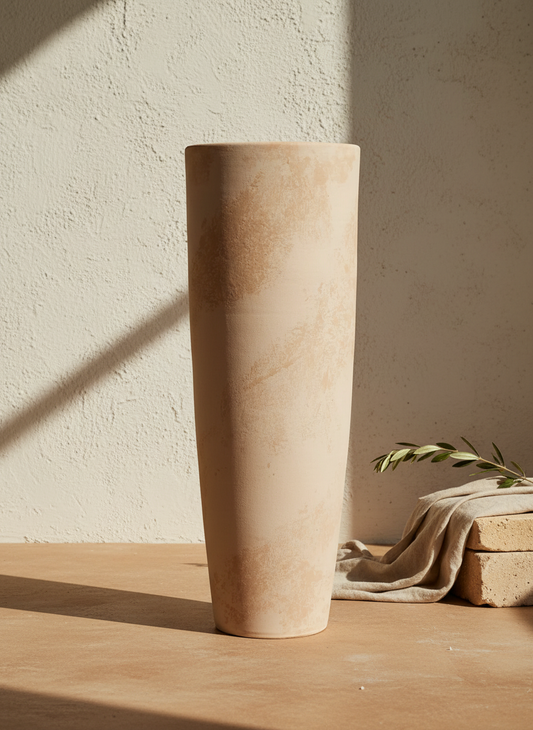 Vaso terracota artesanal  EXC 11, handmade em Portugal. Decoração wabi-sabi, farmhouse, Japandi, minimalista, mediterrânica, cottagecore e moderno. Design sustentável; design biofílico;