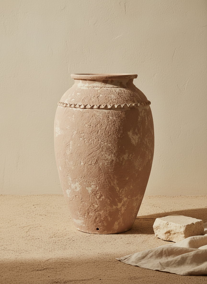 Vaso terracota artesanal Tamar G feito à mão Portugal. Design biofílico; Decoração sustentável; Decoração estilo wabi-sabi, minimalista, rústico, mediterrânico, Japandi e farmehouse. Decoração de interiores; 