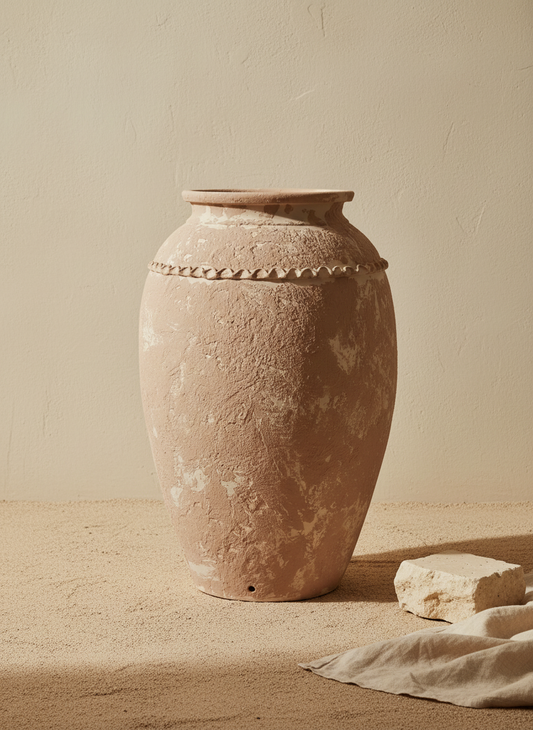 Vaso terracota artesanal Tamar G feito à mão Portugal. Design biofílico; Decoração sustentável; Decoração estilo wabi-sabi, minimalista, rústico, mediterrânico, Japandi e farmehouse. Decoração de interiores; 