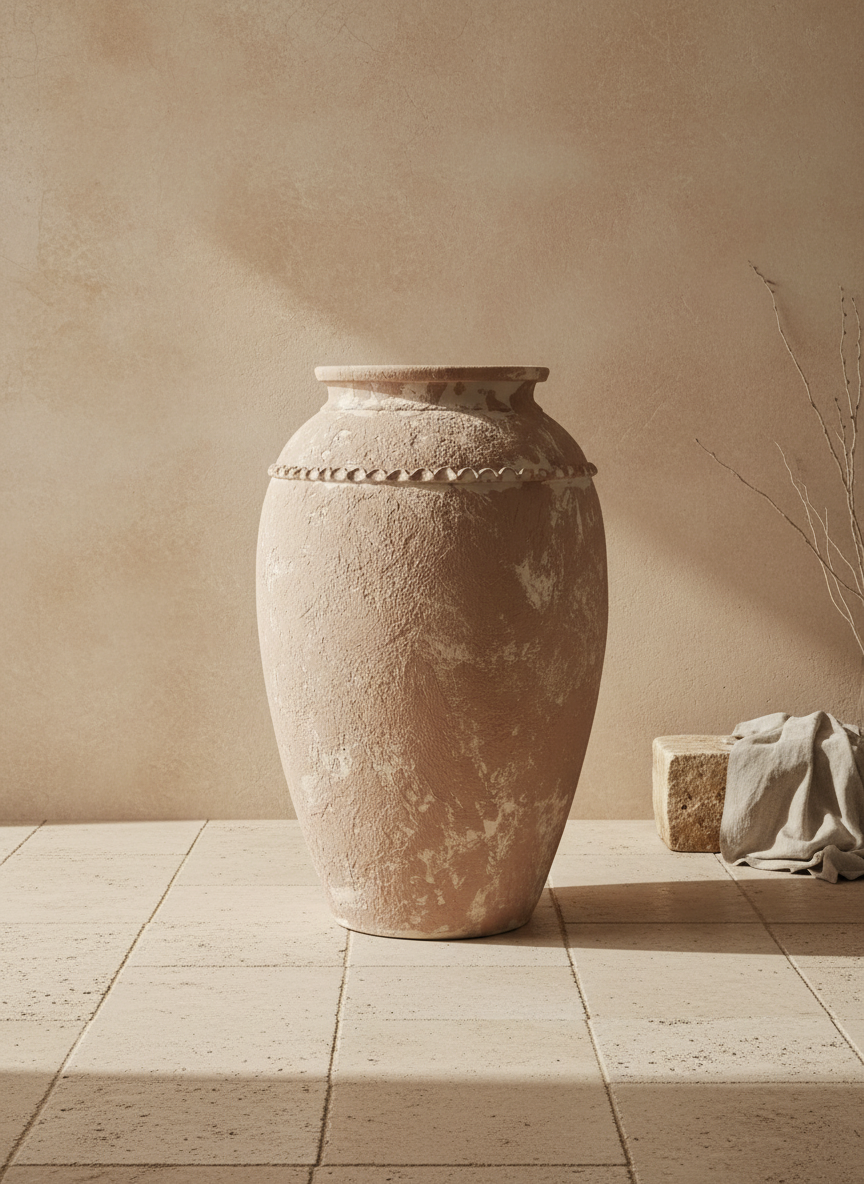 Vaso terracota artesanal Tamar G feito à mão Portugal. Design biofílico; Decoração sustentável; Decoração estilo wabi-sabi, minimalista, rústico, mediterrânico, Japandi e farmehouse. Decoração de interiores; 
