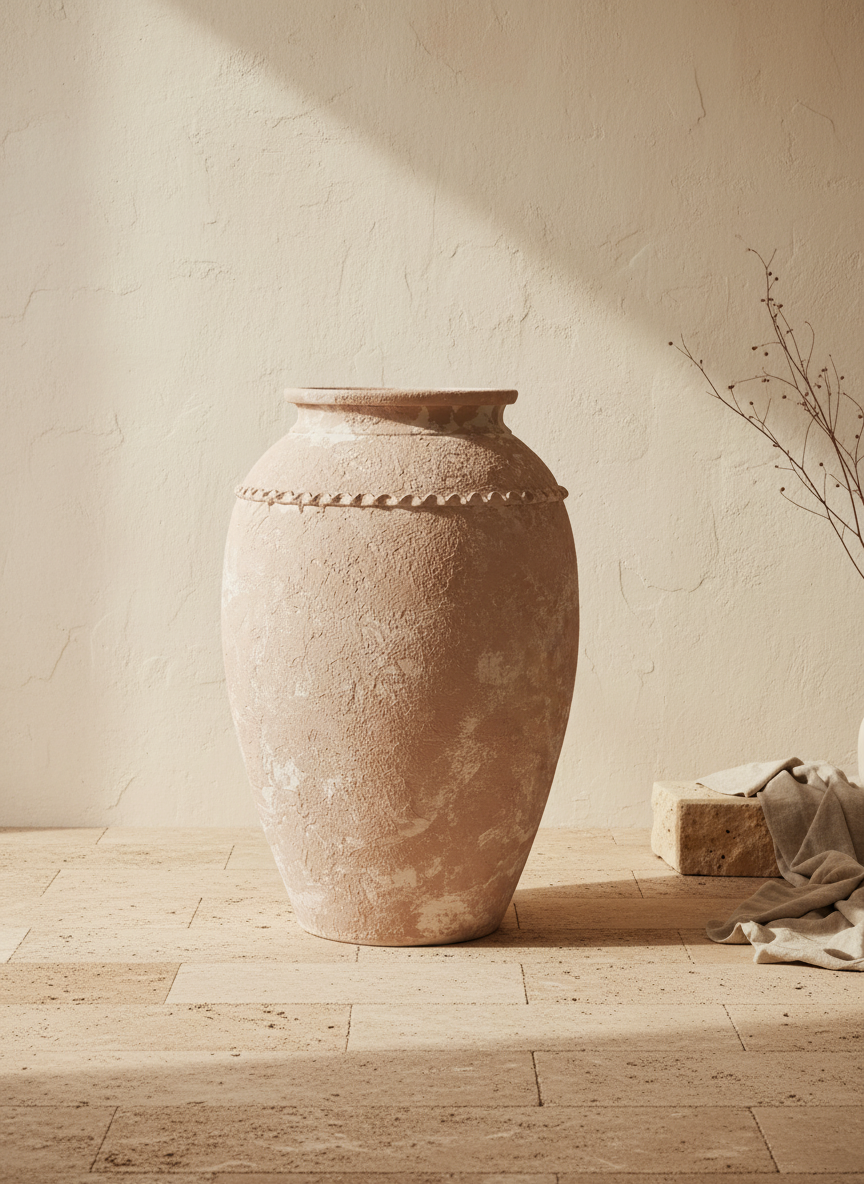 Vaso terracota artesanal Tamar G feito à mão Portugal. Design biofílico; Decoração sustentável; Decoração estilo wabi-sabi, minimalista, rústico, mediterrânico, Japandi e farmehouse. Decoração de interiores; 