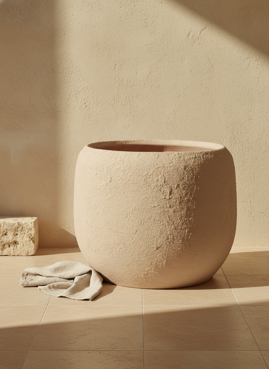 Vaso terracota artesanal  EXC 14, handmade em Portugal. Decoração wabi-sabi, farmhouse, Japandi, minimalista, mediterrânica, cottagecore e moderno. Design de interiores, decoração sustentável; design biofílico;