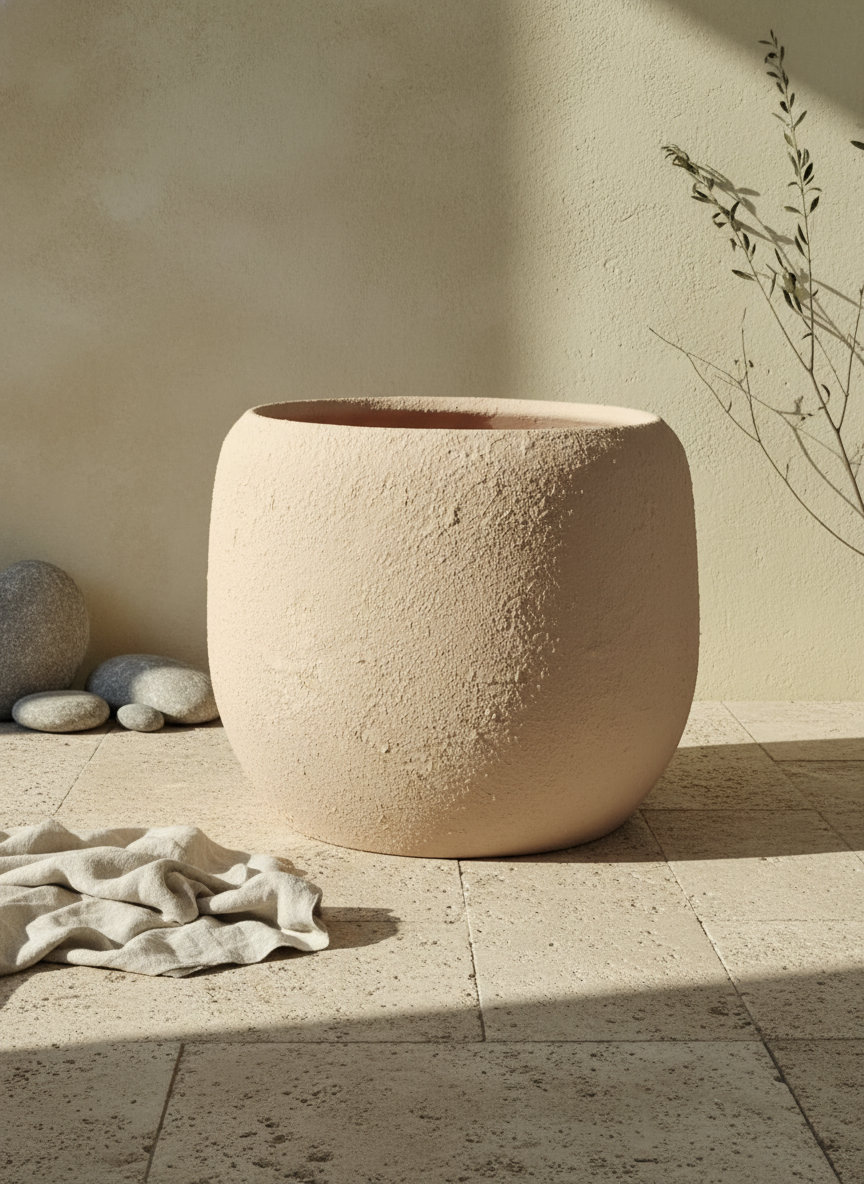 Vaso terracota artesanal  EXC 14, handmade em Portugal. Decoração wabi-sabi, farmhouse, Japandi, minimalista, mediterrânica, cottagecore e moderno. Design de interiores, decoração sustentável; design biofílico;