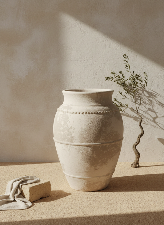 Vaso terracota artesanal LAMOUR E feito à mão Portugal. Decoração sustentável; Design de interiores; decoração e design biofílico; Decoração minimalista, wabi-sabi, rústica, mediterrânico e farmehouse. 