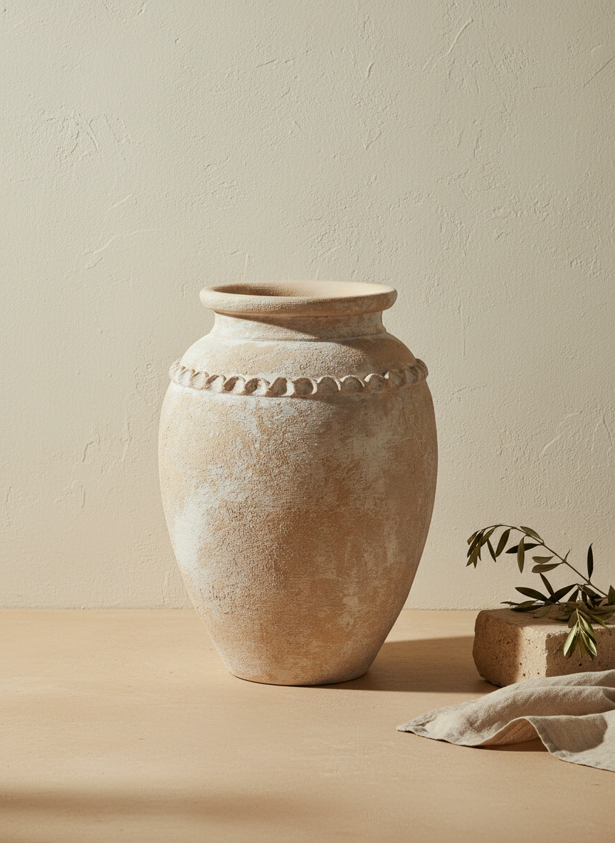 Vaso terracota artesanal Tamar F feito à mão Portugal. Decoração estilo wabi-sabi, minimalista, rústico, mediterrânico, Japandi e farmehouse. Decoração de interiores;  Design biofílico; Decoração sustentável
