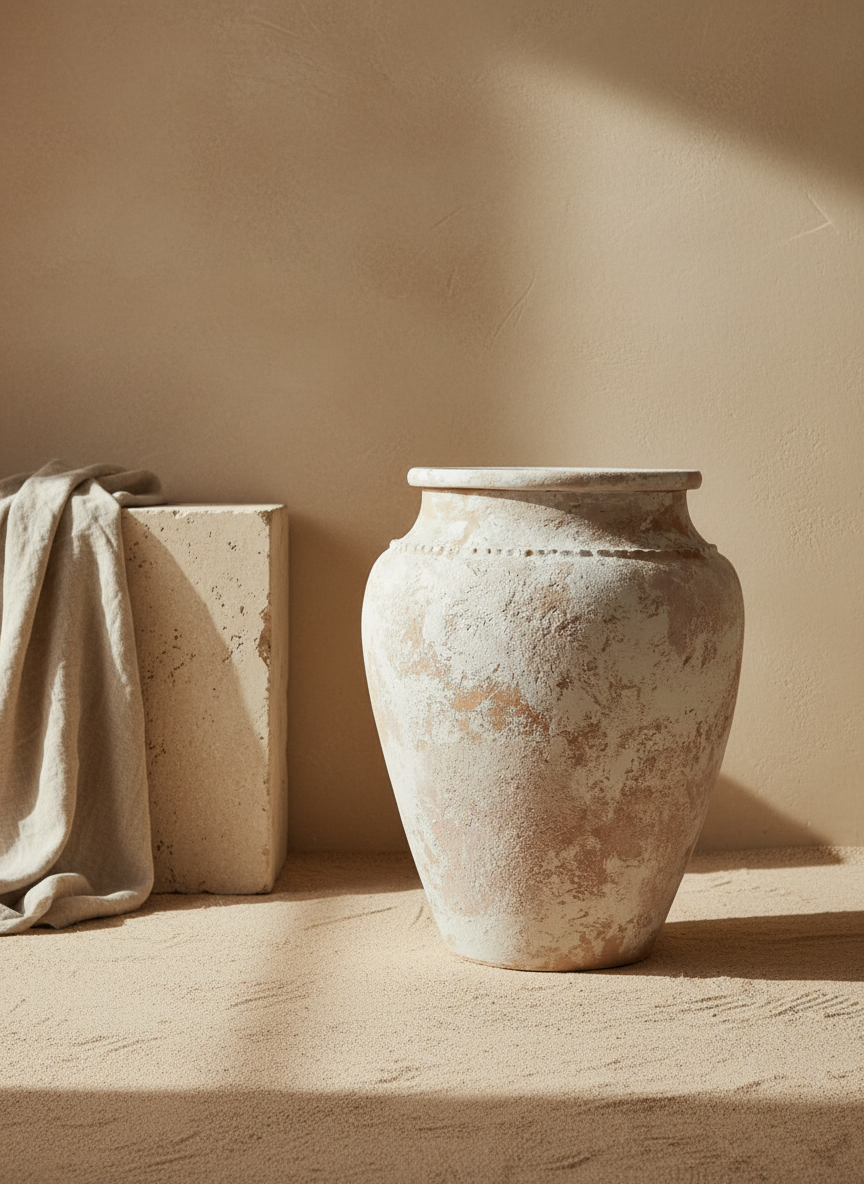 Vaso terracota artesanal Kora L,  artesanato made in em Portugal. Decoração de interiores; Design biofílico; Decoração sustentável nos estilos: Japandi, minimalista, rústico, mediterrânico, farmhouse e cottage. 