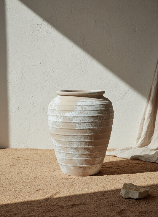 Vaso terracota artesanal Marua K, feito à mão Portugal. Estilo wabi-sabi, minimalista, rústico, mediterrânico, moderno e outras. Decoração sustentável e design de interiores; design biofílico;