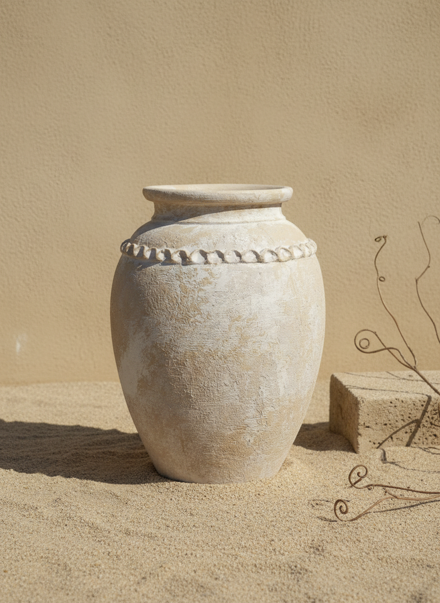 Vaso terracota artesanal Tamar F feito à mão Portugal. Decoração estilo wabi-sabi, minimalista, rústico, mediterrânico, Japandi e farmehouse. Decoração de interiores;  Design biofílico; Decoração sustentável