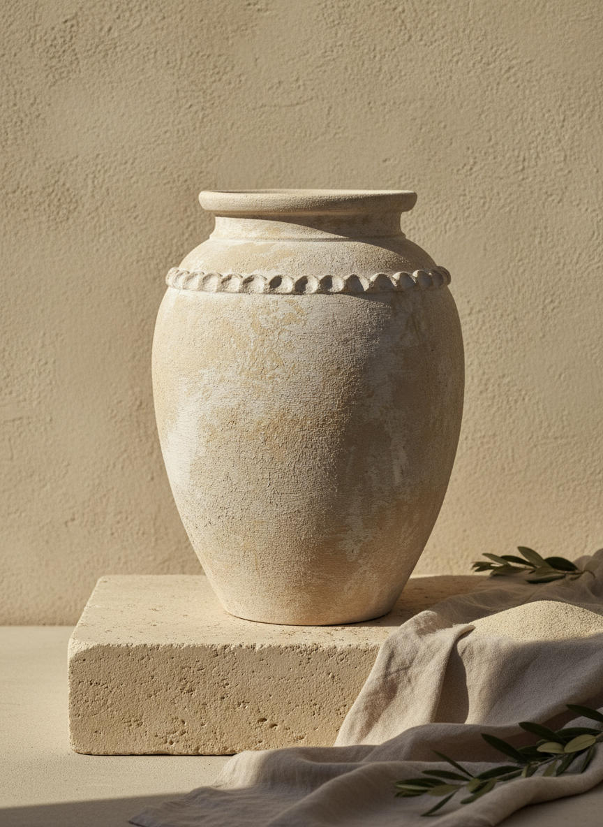 Vaso terracota artesanal Tamar F feito à mão Portugal. Decoração estilo wabi-sabi, minimalista, rústico, mediterrânico, Japandi e farmehouse. Decoração de interiores;  Design biofílico; Decoração sustentável