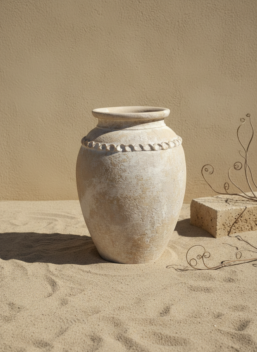 Vaso terracota artesanal Tamar F feito à mão Portugal. Decoração estilo wabi-sabi, minimalista, rústico, mediterrânico, Japandi e farmehouse. Decoração de interiores;  Design biofílico; Decoração sustentável