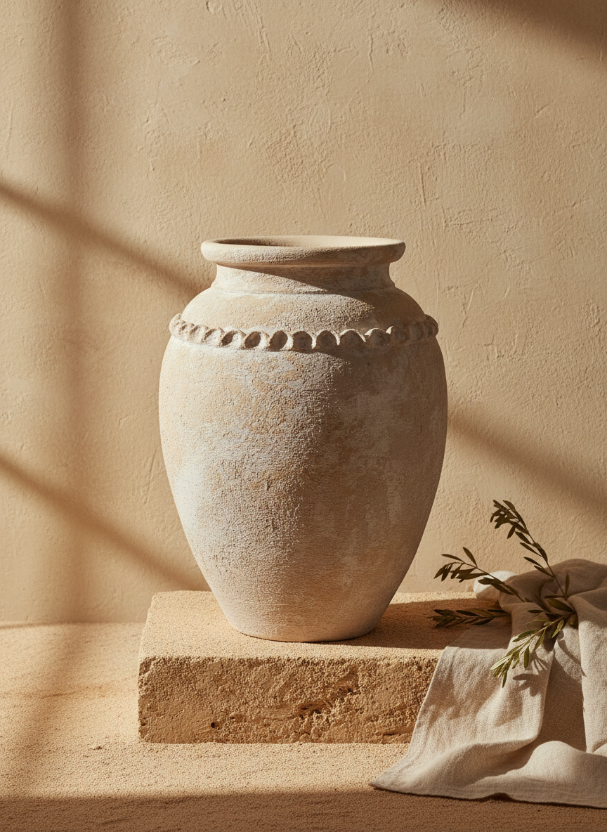 Vaso terracota artesanal Tamar F feito à mão Portugal. Decoração estilo wabi-sabi, minimalista, rústico, mediterrânico, Japandi e farmehouse. Decoração de interiores;  Design biofílico; Decoração sustentável