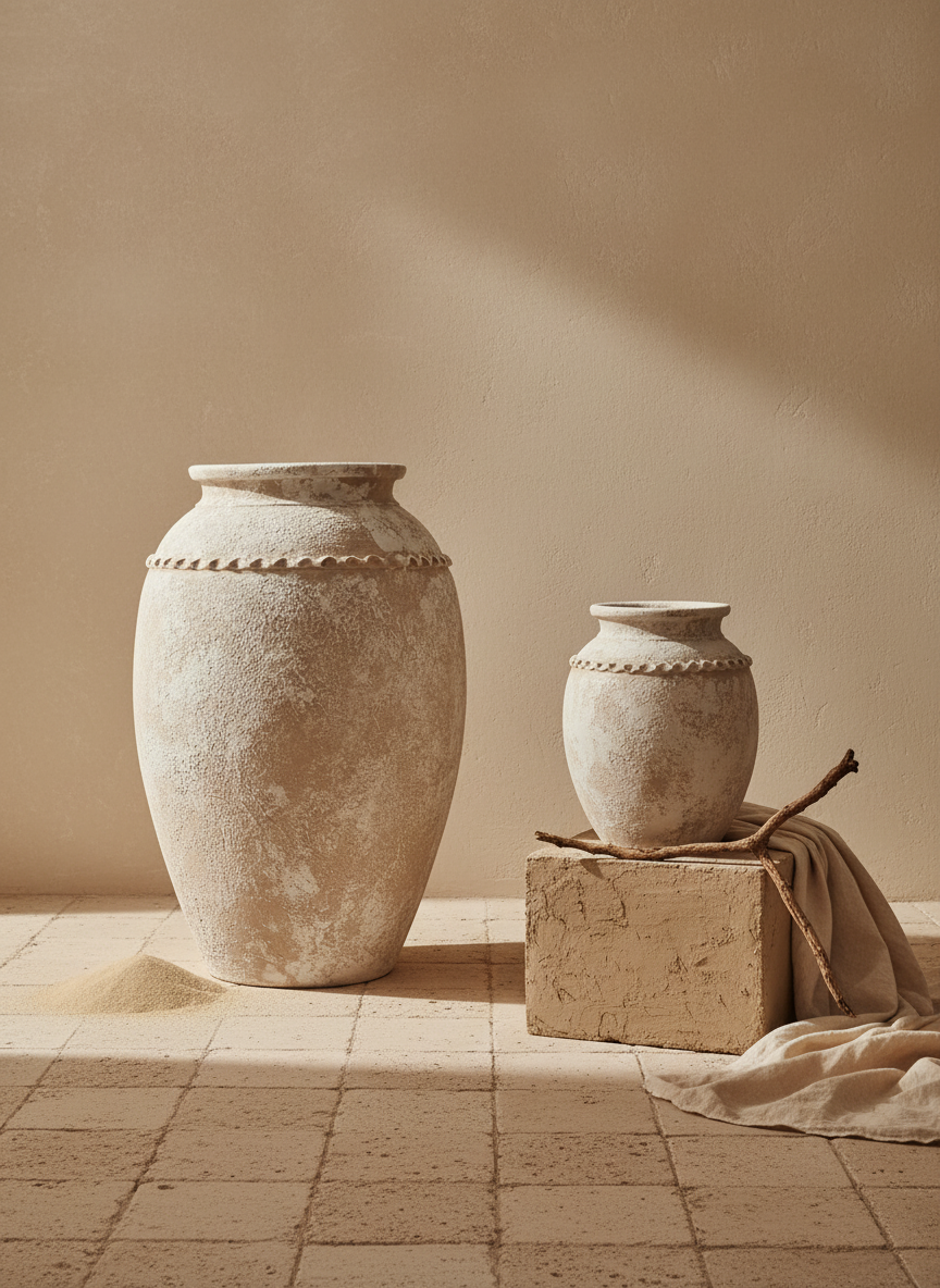 Vaso terracota artesanal Tamar I feito à mão Portugal. Decoração Orgânica; Design biofílico; Decoração sustentável; Decoração estilo wabi-sabi, minimalista, rústico, mediterrânico, Japandi e farmehouse. Decoração de interiores; 