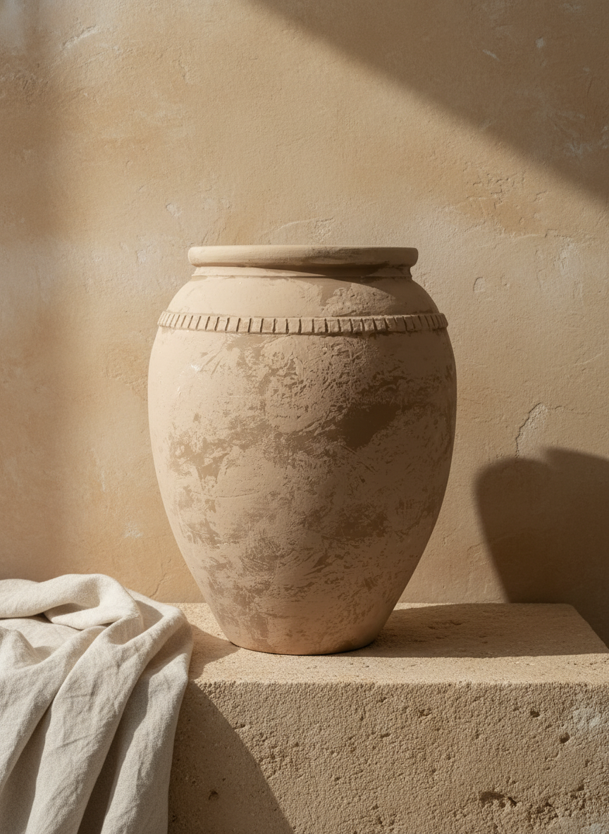 Vaso terracota artesanal Luma F, artesanalmente feito em Portugal. Decoração orgânica, decoração wabi-sabi, minimalista, rústica, mediterrânica, cottagecore e farmhouse . Decoração e design de interiores; decoração e design biofílico;