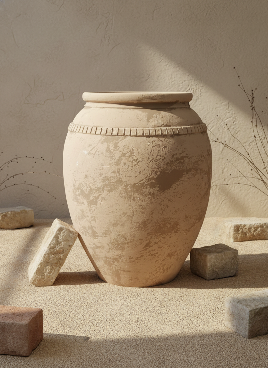 Vaso terracota artesanal Luma F, artesanalmente feito em Portugal. Decoração orgânica, decoração wabi-sabi, minimalista, rústica, mediterrânica, cottagecore e farmhouse . Decoração e design de interiores; decoração e design biofílico;