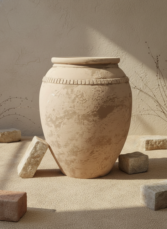 Vaso terracota artesanal Luma F, artesanalmente feito em Portugal. Decoração orgânica, decoração wabi-sabi, minimalista, rústica, mediterrânica, cottagecore e farmhouse . Decoração e design de interiores; decoração e design biofílico;