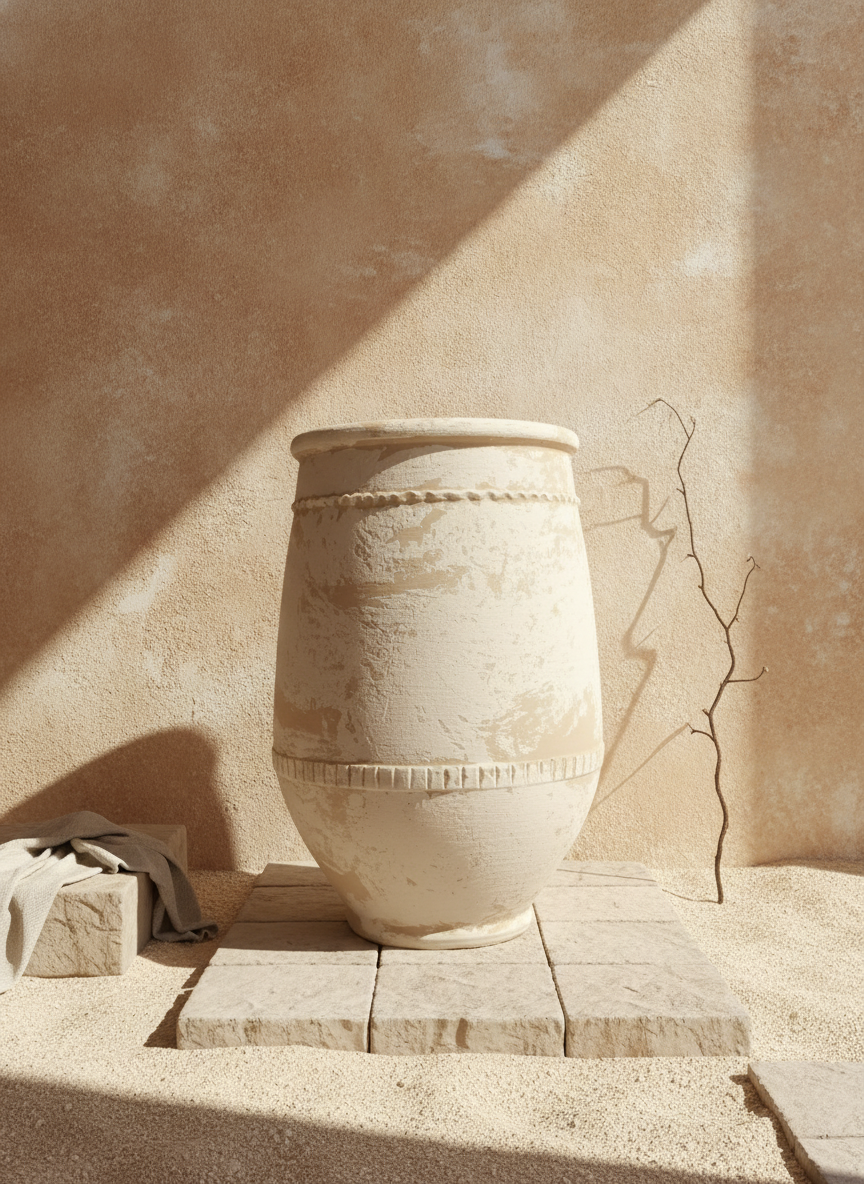 Vaso terracota artesanal Alba G feito à mão Portugal. Estilo marroquino; Estilo Mediterrânico; Decoração Wabi-sabi, minimalista, rústico, farmhouse e moderno. Design de interiores; design biofílico; decoração sustentável.