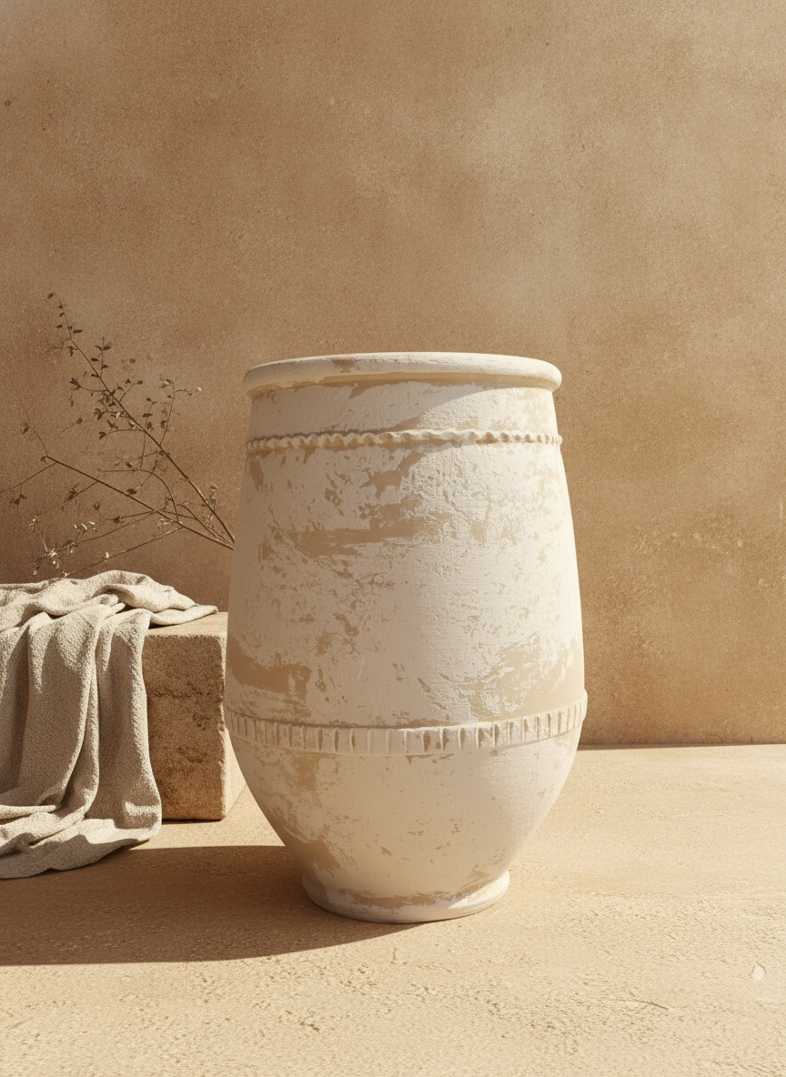 Vaso terracota artesanal Alba G feito à mão Portugal. Estilo marroquino; Estilo Mediterrânico; Decoração Wabi-sabi, minimalista, rústico, farmhouse e moderno. Design de interiores; design biofílico; decoração sustentável.