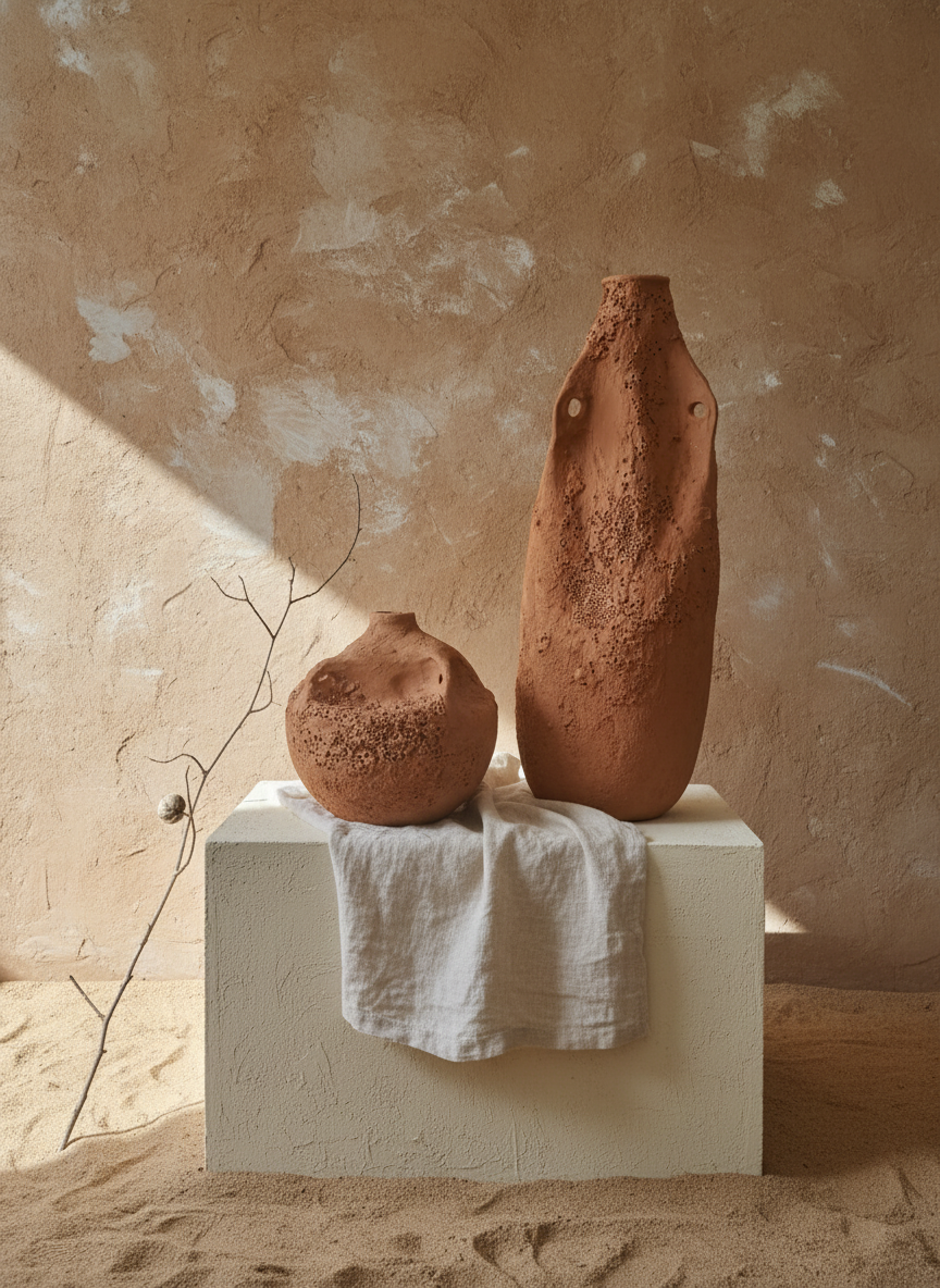Vaso terracota artesanal  EXC 22, handmade em Portugal. Decoração orgânica; Decoração wabi-sabi, farmhouse, Japandi, minimalista, mediterrânica, cottagecore e moderno. Design de interiores sustentável; design biofílico;