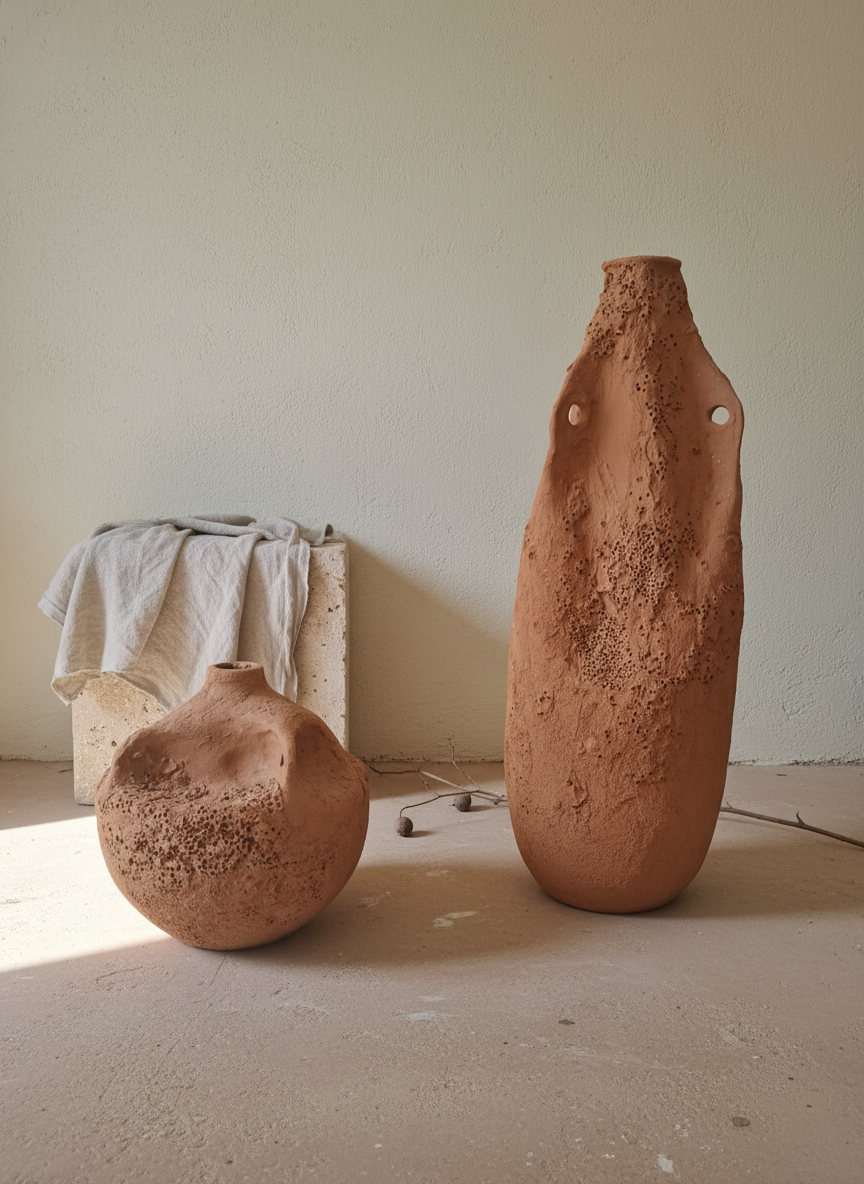 Vaso terracota artesanal  EXC 22, handmade em Portugal. Decoração orgânica; Decoração wabi-sabi, farmhouse, Japandi, minimalista, mediterrânica, cottagecore e moderno. Design de interiores sustentável; design biofílico;