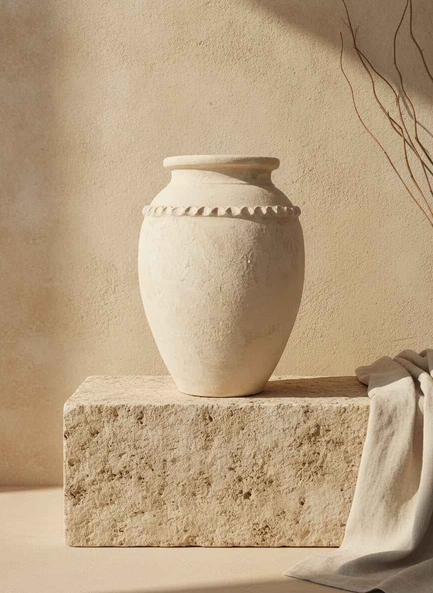Vaso terracota artesanal Tamar J feito à mão Portugal. Decoração organica em terracota; Decoração estilo wabi-sabi, minimalista, rústico, mediterrânico, Japandi e farmehouse. Decoração de interiores;  Design biofílico; Decoração sustentável