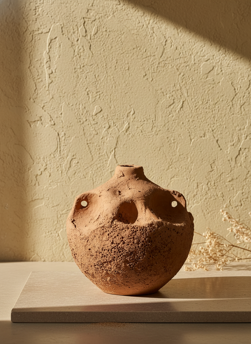 Vaso terracota artesanal  EXC 22, handmade em Portugal. Decoração orgânica; Decoração wabi-sabi, farmhouse, Japandi, minimalista, mediterrânica, cottagecore e moderno. Design de interiores sustentável; design biofílico;