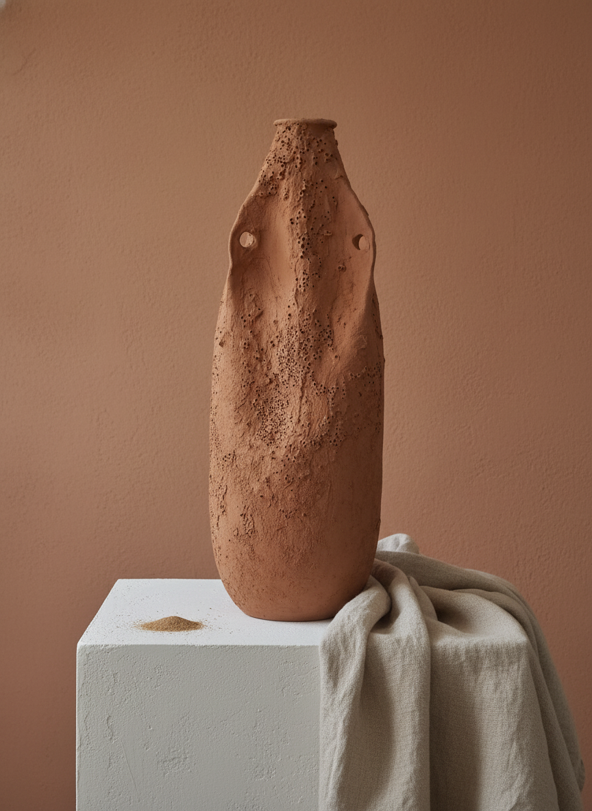 Vaso terracota artesanal  EXC 22, handmade em Portugal. Decoração orgânica; Decoração wabi-sabi, farmhouse, Japandi, minimalista, mediterrânica, cottagecore e moderno. Design de interiores sustentável; design biofílico;