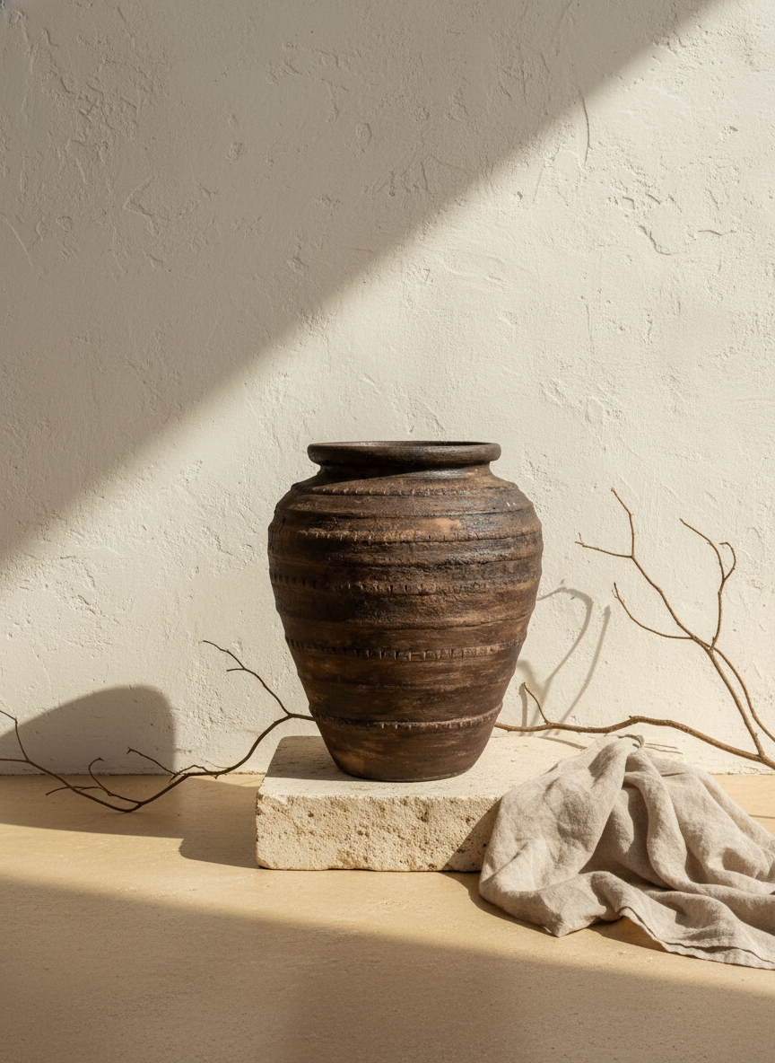 Vaso terracota artesanal RÚSTICO L, feito artesanalmente em Portugal. Decoração de interiores; Design biofílico; Decoração sustentável nos estilos: Japandi, minimalista, rústico, mediterrânico, farmhouse e cottage. 