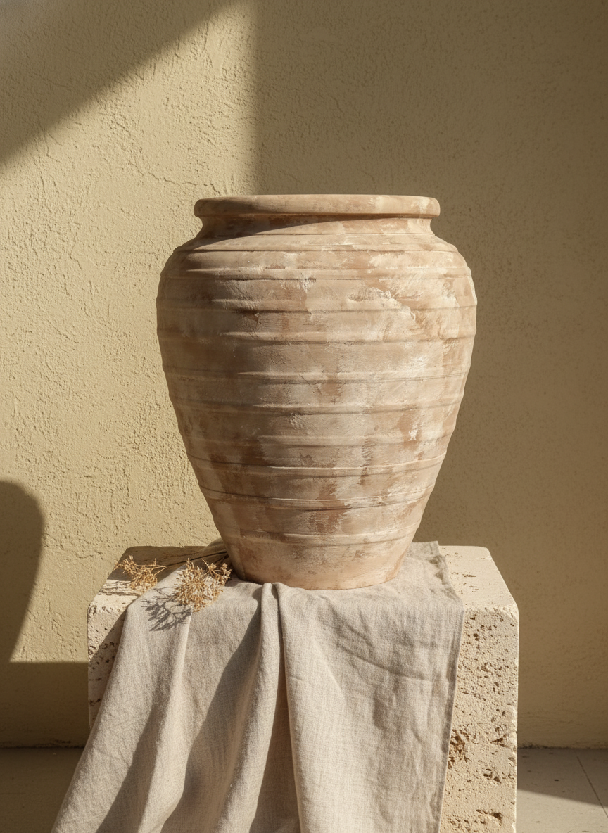 Vaso terracota artesanal  EXC 15, handmade em Portugal. Decoração wabi-sabi, farmhouse, Japandi, minimalista, mediterrânica, cottagecore e moderno. Design de interiores, decoração sustentável; design biofílico;