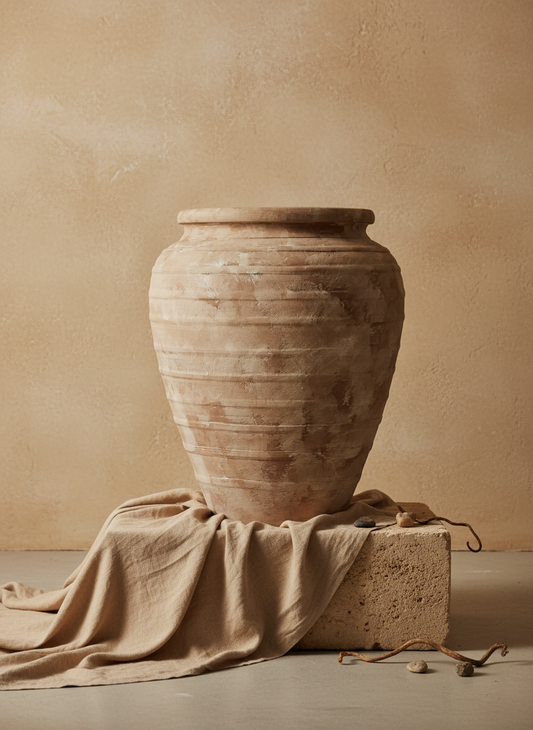 Vaso terracota artesanal  EXC 15, handmade em Portugal. Decoração wabi-sabi, farmhouse, Japandi, minimalista, mediterrânica, cottagecore e moderno. Design de interiores, decoração sustentável; design biofílico;