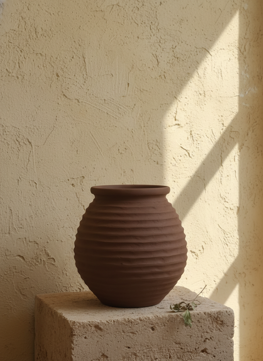 Vaso terracota artesanal  EXC 19, handmade em Portugal. Decoração orgânica; Decoração wabi-sabi, farmhouse, Japandi, minimalista, mediterrânica, cottagecore e moderno. Design de interiores sustentável; design biofílico;