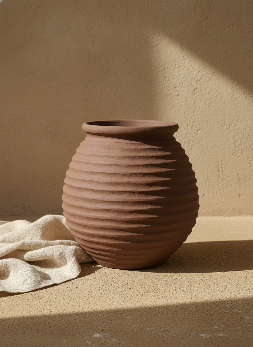 Vaso terracota artesanal  EXC 19, handmade em Portugal. Decoração orgânica; Decoração wabi-sabi, farmhouse, Japandi, minimalista, mediterrânica, cottagecore e moderno. Design de interiores sustentável; design biofílico;