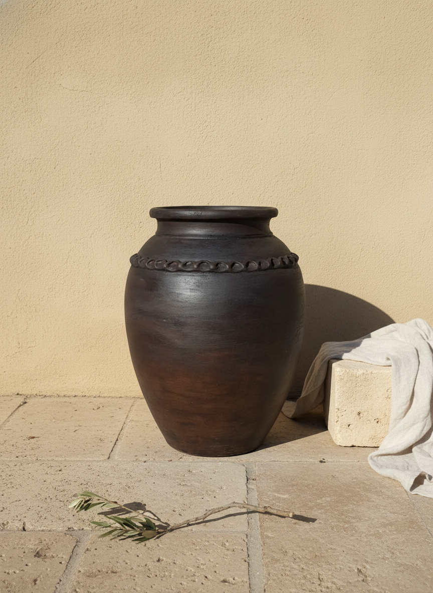 Vaso terracota artesanal RÚSTICO R feito à mão Portugal.  Estilo wabi-sabi, minimalista, rústico, mediterrânico, Japandi e farmehouse. Decoração de interiores;  design biofílico;