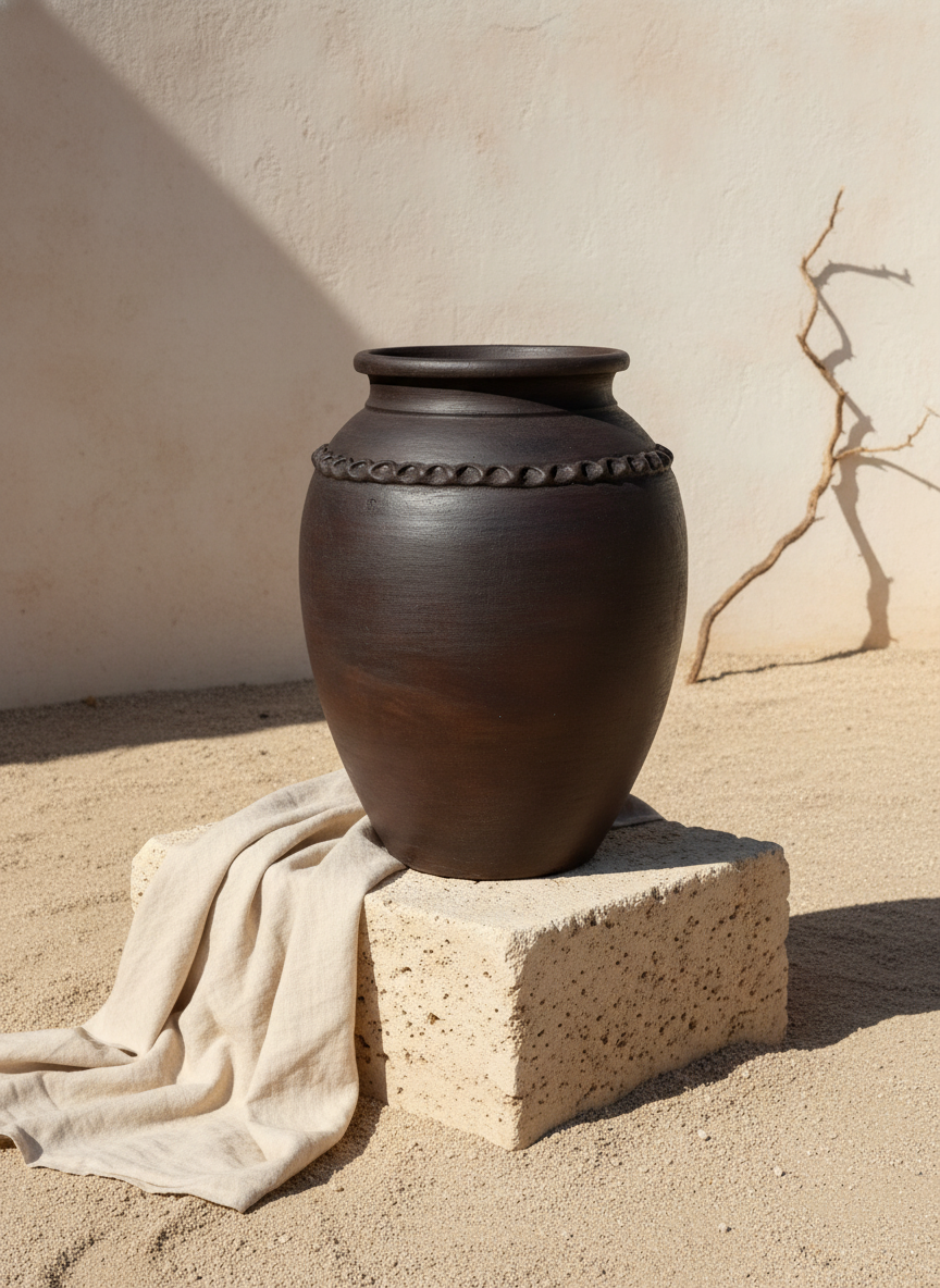 Vaso terracota artesanal RÚSTICO R feito à mão Portugal.  Estilo wabi-sabi, minimalista, rústico, mediterrânico, Japandi e farmehouse. Decoração de interiores;  design biofílico;