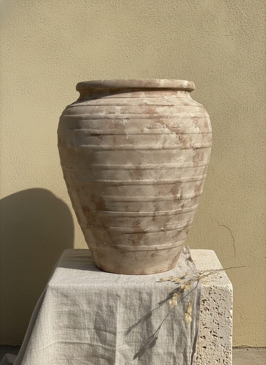 Vaso terracota artesanal  EXC 15, handmade em Portugal. Decoração wabi-sabi, farmhouse, Japandi, minimalista, mediterrânica, cottagecore e moderno. Design de interiores, decoração sustentável; design biofílico;