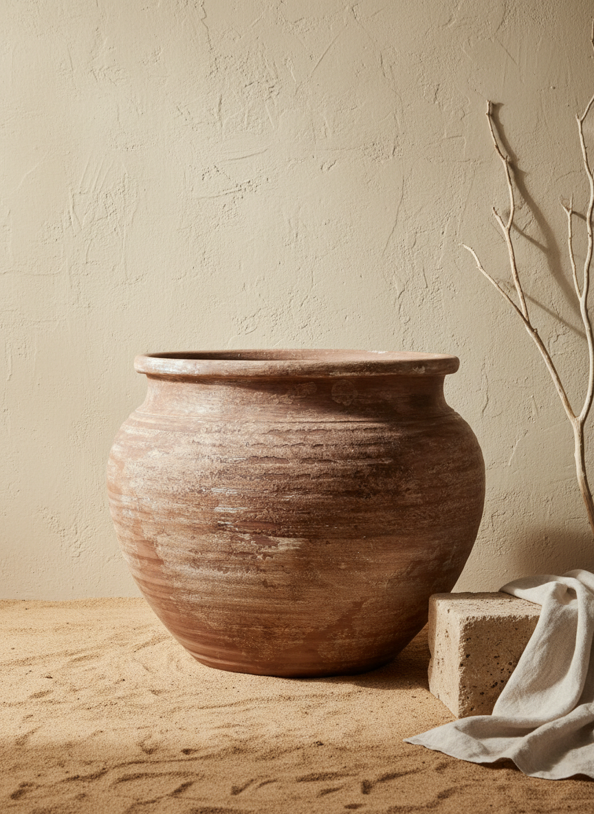 Vaso terracota artesanal RÚSTICO P feito à mão em Portugal. Estilos minimalista, rústico, mediterrânico, Japandi,  wabi-sabi e farmehouse. Decoração de interiores;  design biofílico;