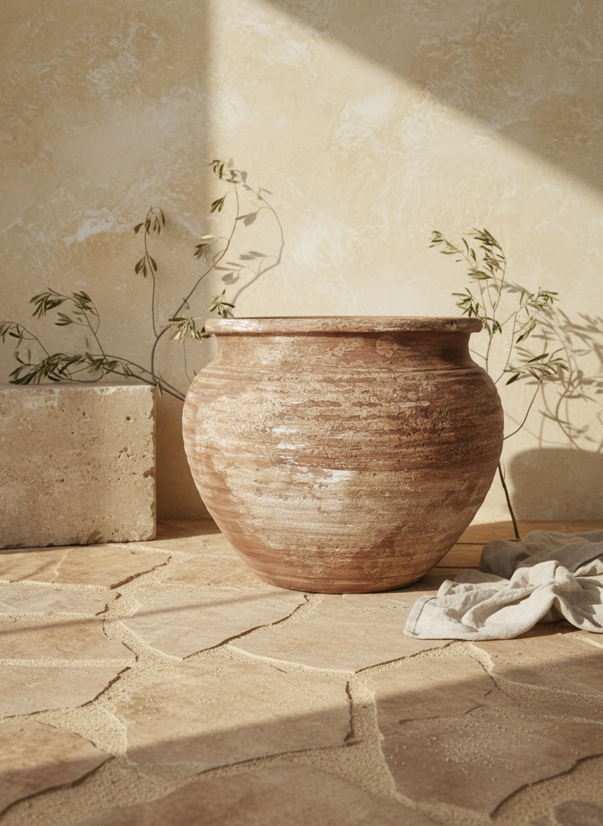 Vaso terracota artesanal RÚSTICO P feito à mão em Portugal. Estilos minimalista, rústico, mediterrânico, Japandi,  wabi-sabi e farmehouse. Decoração de interiores;  design biofílico;