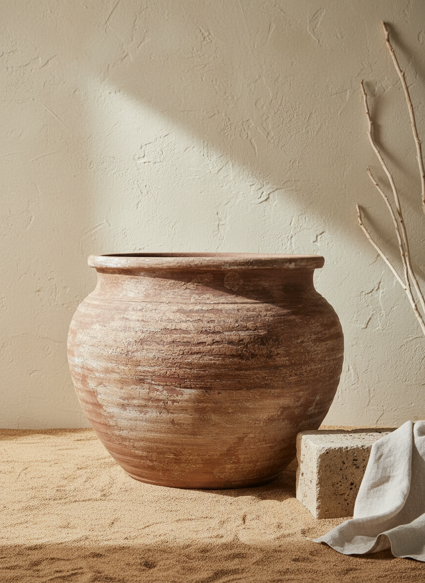Vaso terracota artesanal RÚSTICO P feito à mão em Portugal. Estilos minimalista, rústico, mediterrânico, Japandi,  wabi-sabi e farmehouse. Decoração de interiores;  design biofílico;