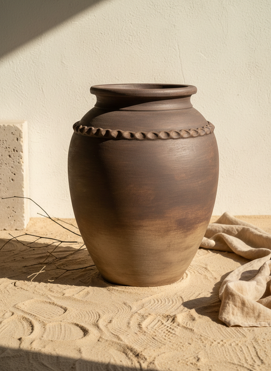 Vaso terracota artesanal RÚSTICO R feito à mão Portugal.  Estilo wabi-sabi, minimalista, rústico, mediterrânico, Japandi e farmehouse. Decoração de interiores;  design biofílico;