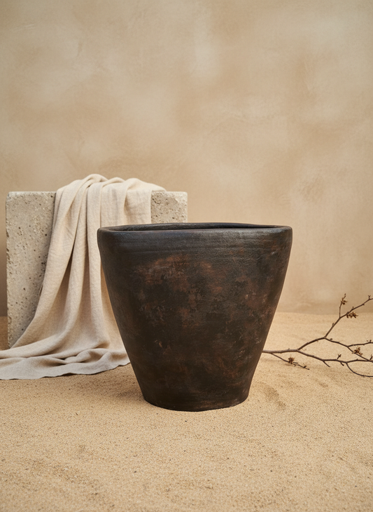 Vaso terracota artesanal RÚSTICO S feito à mão em Portugal. Estilos minimalista, rústico, mediterrânico, Japandi,  wabi-sabi e farmehouse. Decoração de interiores;  design biofílico;