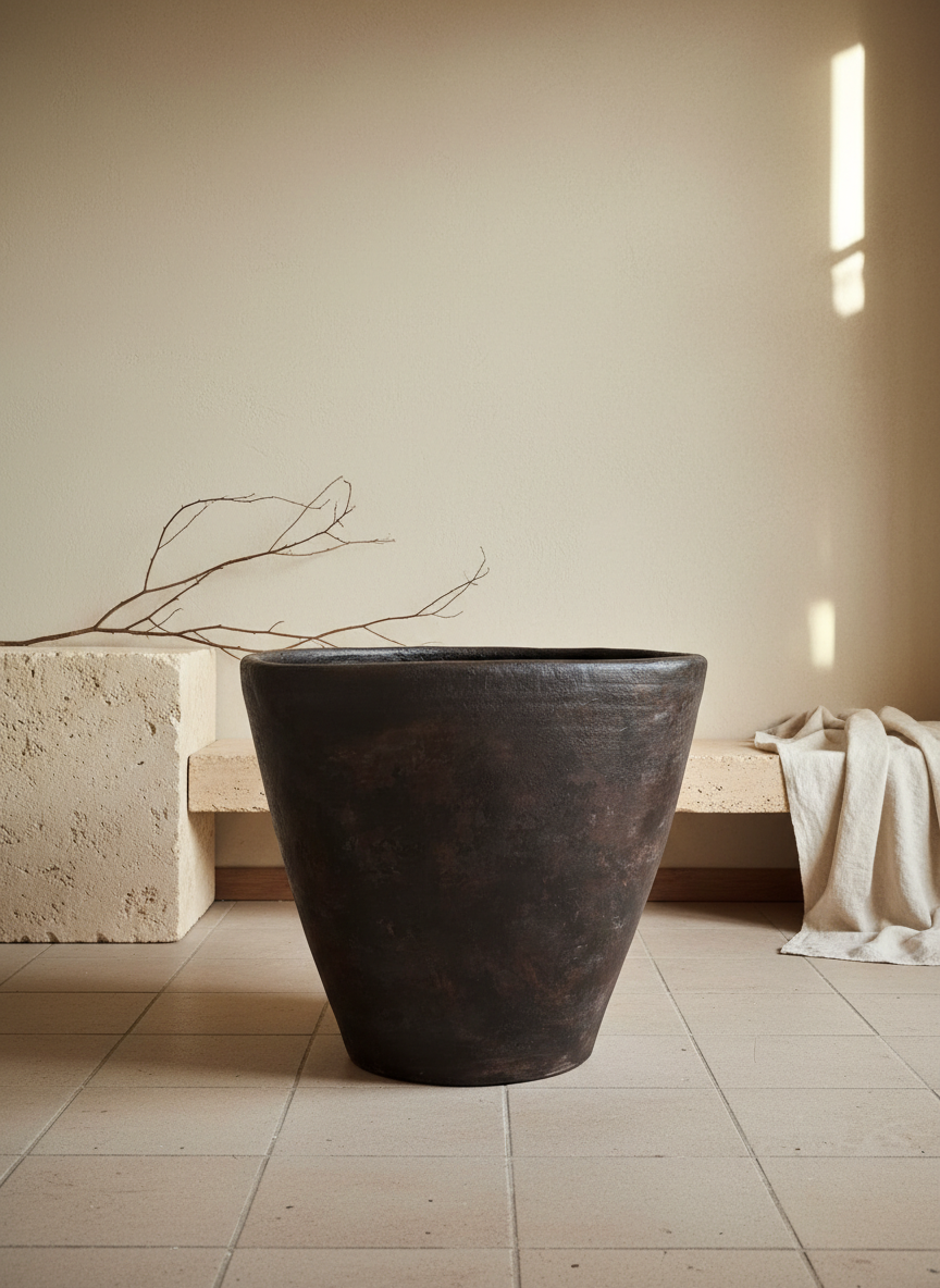 Vaso terracota artesanal RÚSTICO S feito à mão em Portugal. Estilos minimalista, rústico, mediterrânico, Japandi,  wabi-sabi e farmehouse. Decoração de interiores;  design biofílico;