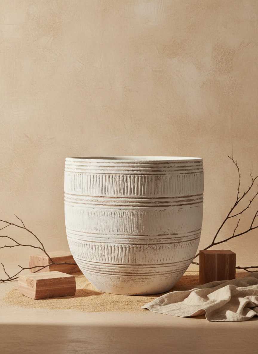 Vaso terracota artesanal  EXC 2, handmade em Portugal. Decoração wabi-sabi, farmhouse, Japandi, minimalista, mediterrânica, cottagecore e moderno. Design de interiores, decoração sustentável; design biofílico;