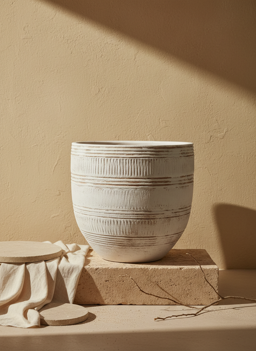 Vaso terracota artesanal  EXC 2, handmade em Portugal. Decoração wabi-sabi, farmhouse, Japandi, minimalista, mediterrânica, cottagecore e moderno. Design de interiores, decoração sustentável; design biofílico;