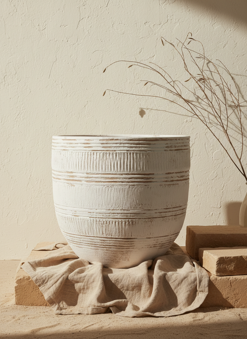 Vaso terracota artesanal  EXC 2, handmade em Portugal. Decoração wabi-sabi, farmhouse, Japandi, minimalista, mediterrânica, cottagecore e moderno. Design de interiores, decoração sustentável; design biofílico;