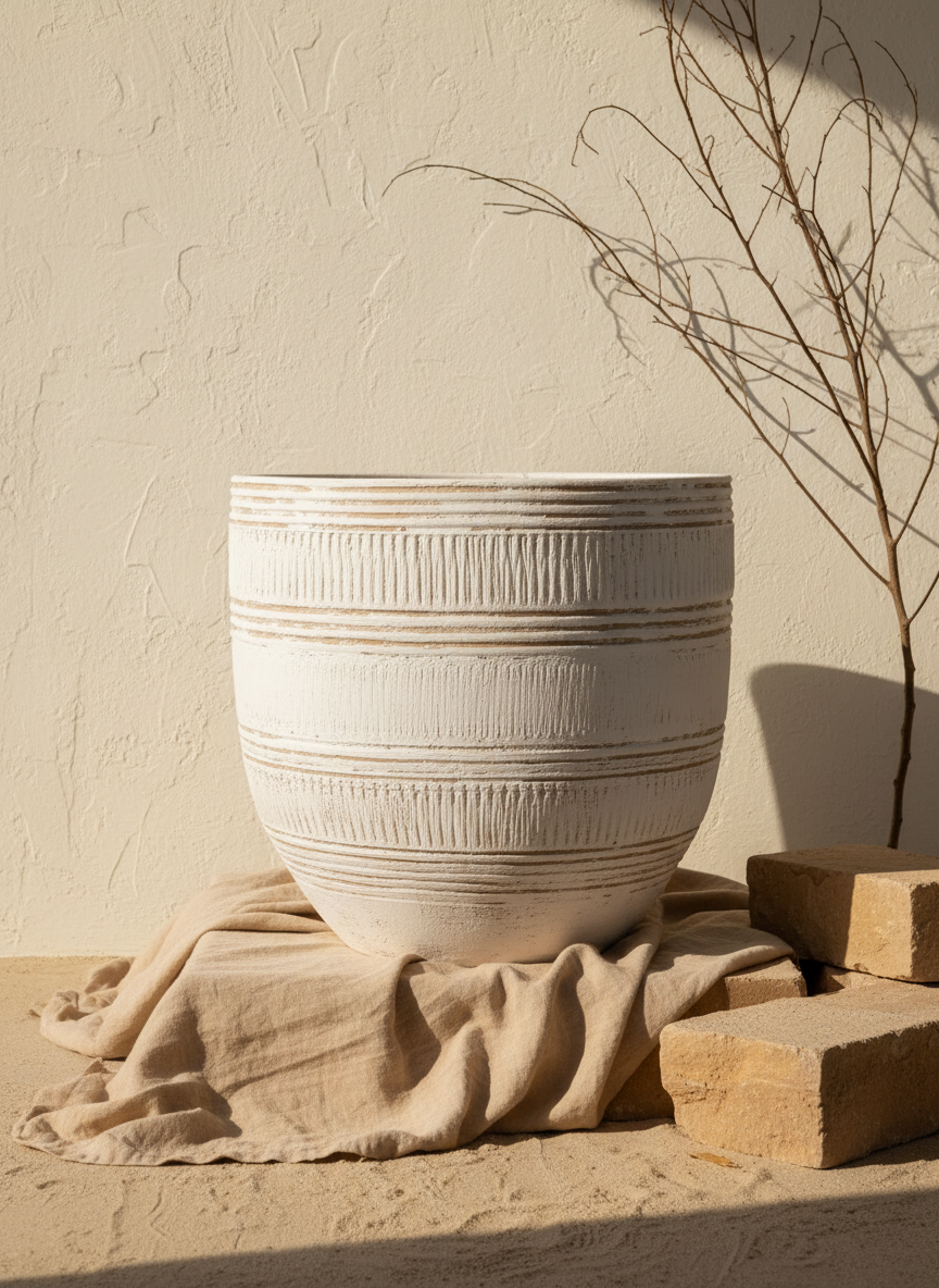 Vaso terracota artesanal  EXC 2, handmade em Portugal. Decoração wabi-sabi, farmhouse, Japandi, minimalista, mediterrânica, cottagecore e moderno. Design de interiores, decoração sustentável; design biofílico;