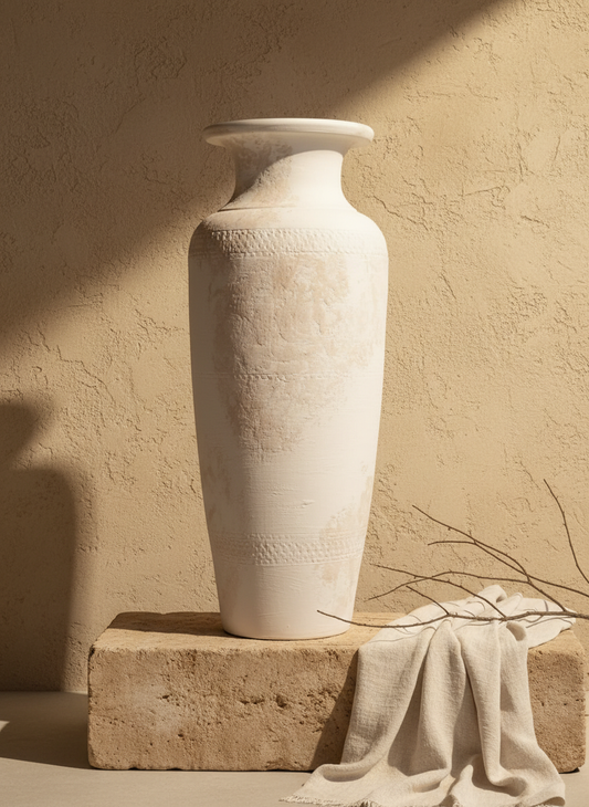 Vaso terracota artesanal  EXC 3, handmade em Portugal. Decoração orgânica; wabi-sabi, farmhouse, Japandi, minimalista, mediterrânica, cottagecore e moderno. Design de interiores sustentável; design biofílico;