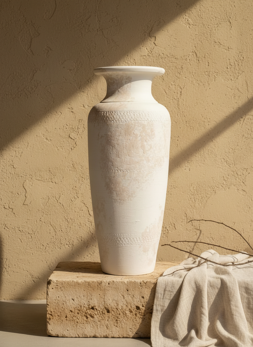 Vaso terracota artesanal  EXC 3, handmade em Portugal. Decoração orgânica; wabi-sabi, farmhouse, Japandi, minimalista, mediterrânica, cottagecore e moderno. Design de interiores sustentável; design biofílico;