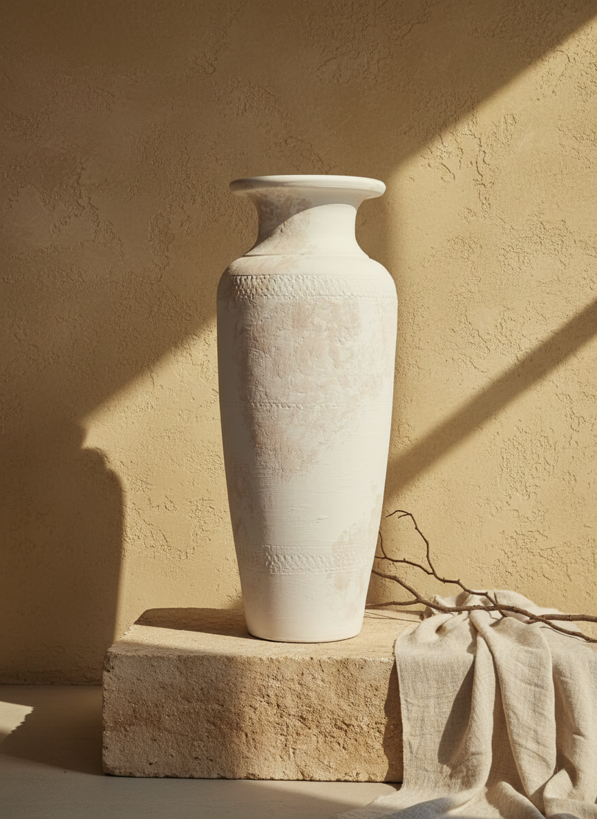 Vaso terracota artesanal  EXC 3, handmade em Portugal. Decoração orgânica; wabi-sabi, farmhouse, Japandi, minimalista, mediterrânica, cottagecore e moderno. Design de interiores sustentável; design biofílico;