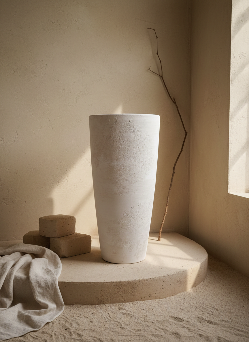 Vaso terracota artesanal  EXC 1, handmade em Portugal. Decoração wabi-sabi, farmhouse, Japandi, minimalista, mediterrânica, cottagecore e moderno. Design de interiores sustentável; design biofílico;