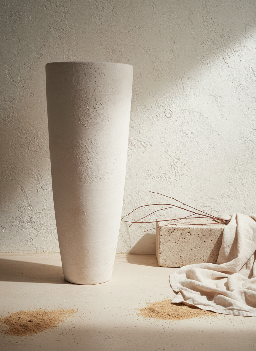 Vaso terracota artesanal  EXC 1, handmade em Portugal. Decoração wabi-sabi, farmhouse, Japandi, minimalista, mediterrânica, cottagecore e moderno. Design de interiores sustentável; design biofílico;